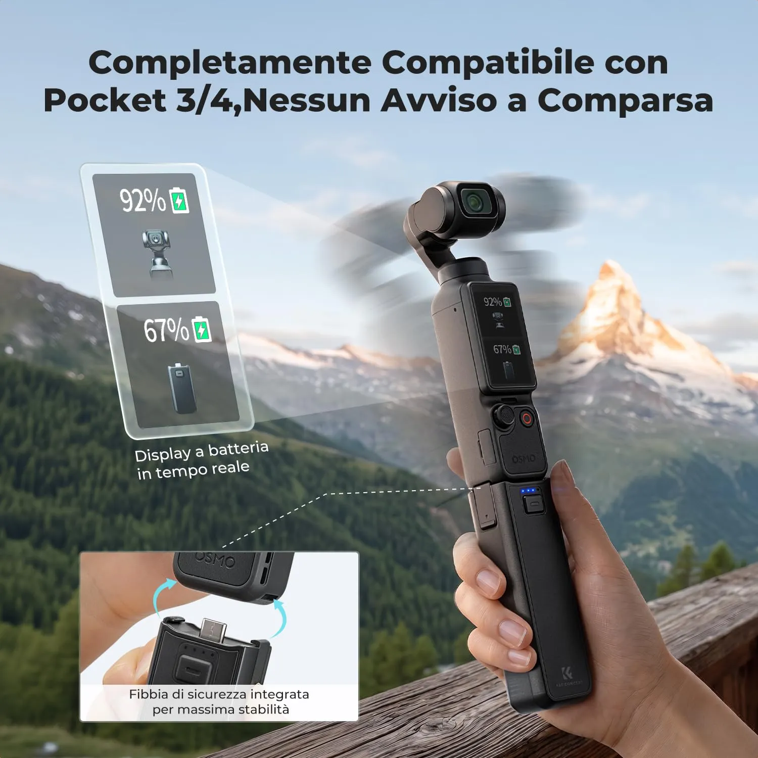 K&F Concept impugnatura batteria 5000mAh per Osmo Pocket 3/4