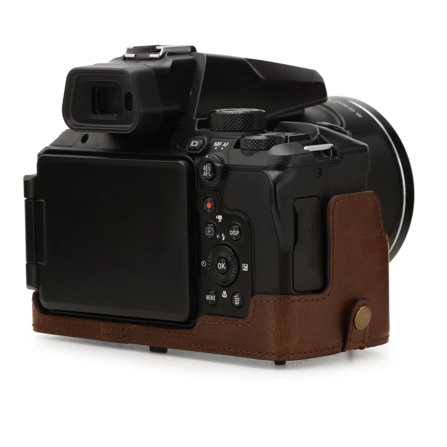 MegaGear Custodia Pelle Nikon Coolpix P950 Marrone Scuro ever ready