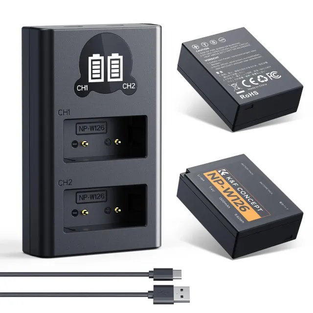 K&F Concept NP-W126 Kit 2 Batterie 1300mAh + Caricabatterie