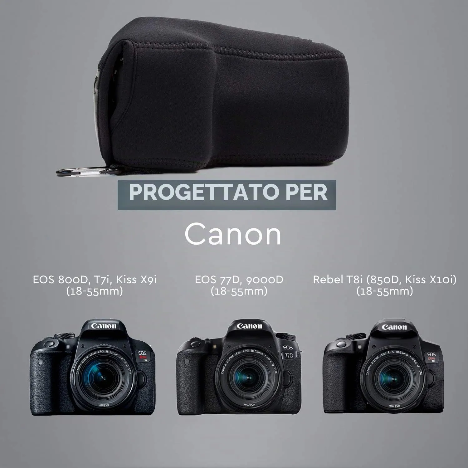 MegaGear MG1194 Custodia Neoprene Nera Canon 200D 800D Gen135