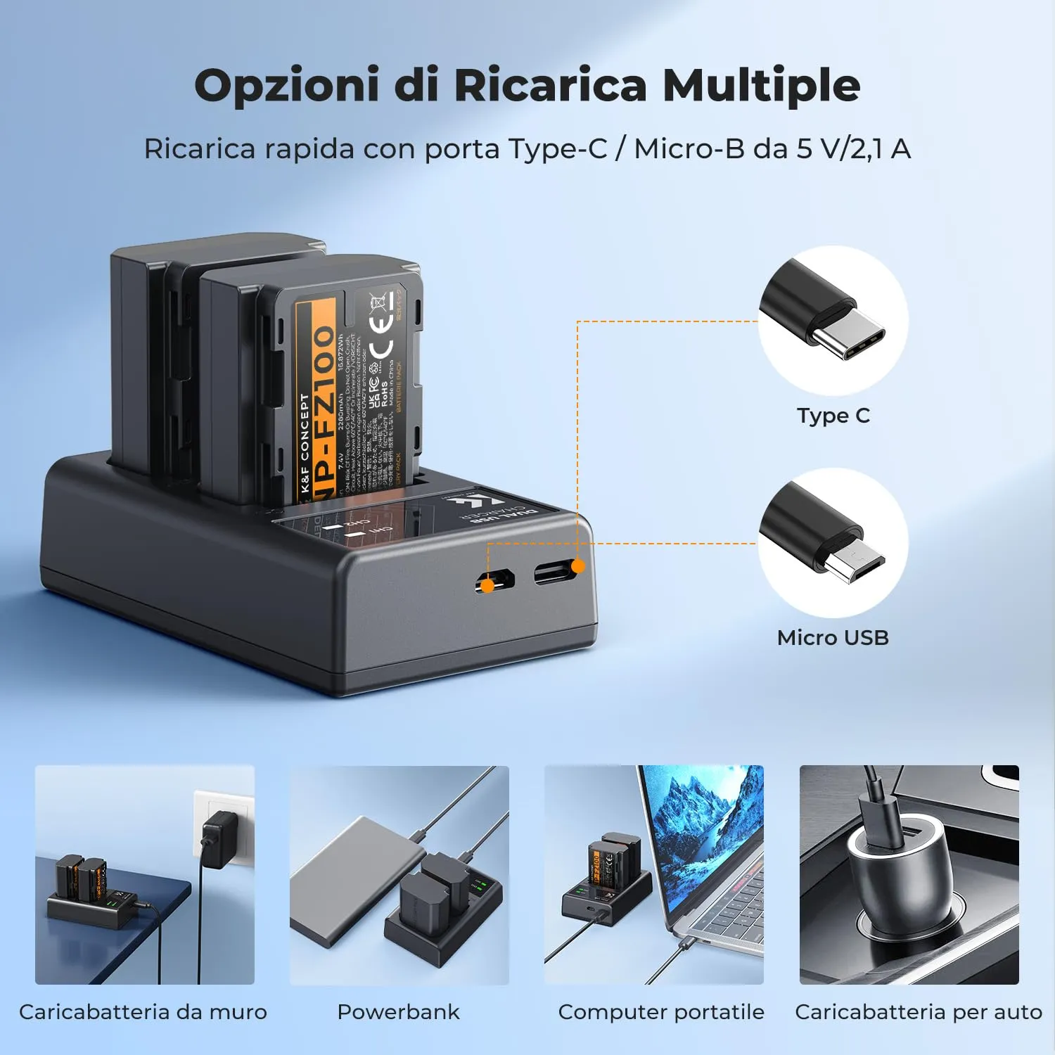 K&F Concept NP-FZ100 Batteria Doppia con Caricatore USB 2 Slot