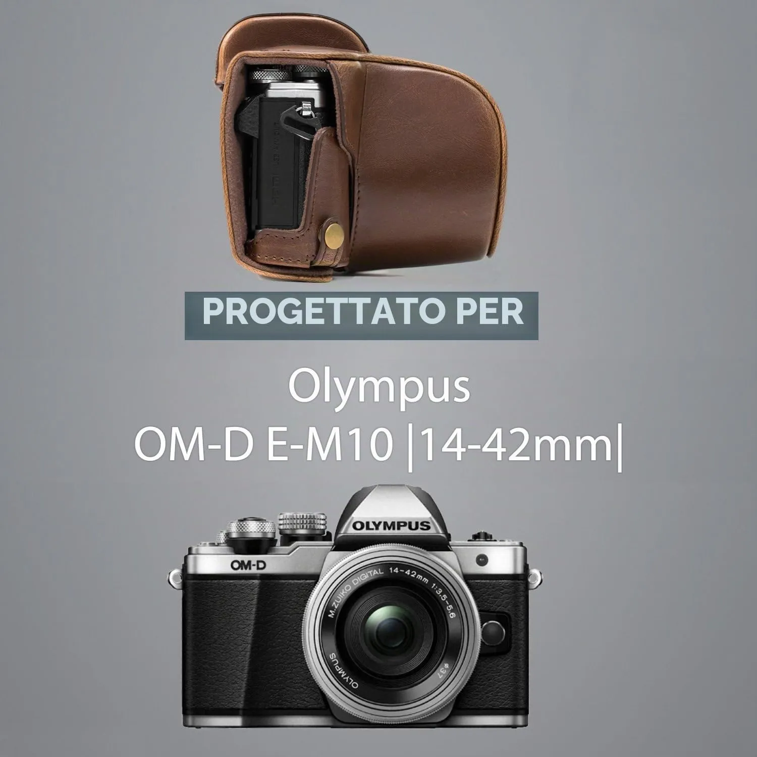 MegaGear custodia pelle Olympus E-M10 14-42mm marrone