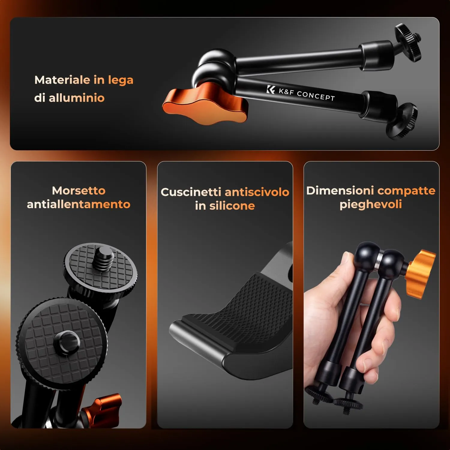 K&F Concept Braccio Magico 9.8" con Super Clamp 2kg
