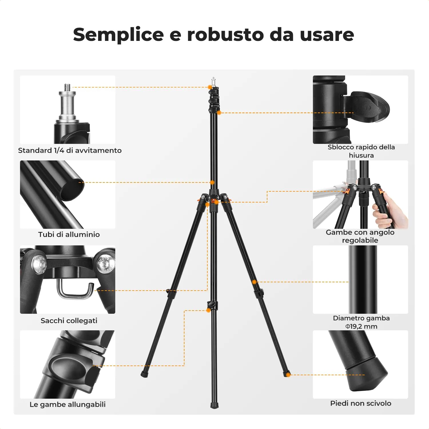 K&F Concept treppiede luce alluminio 2m vite 1/4"