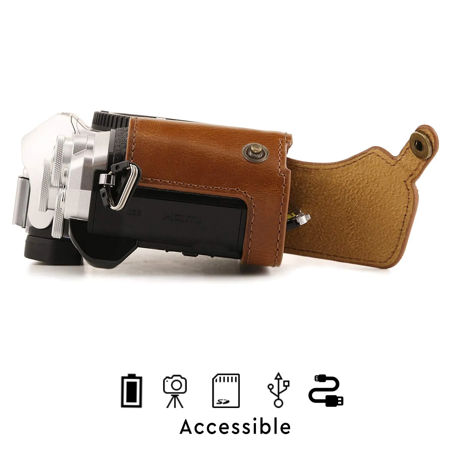 MegaGear MG971 Mezza Custodia Olympus E-M10 Marrone Chiaro