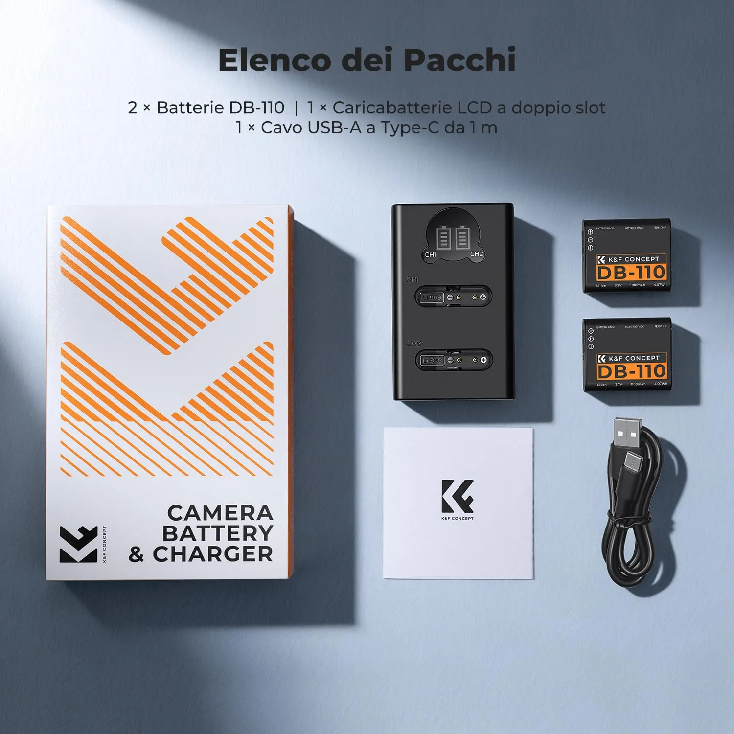 K&F Concept 2 batterie DB-110 1100mAh con caricatore LCD