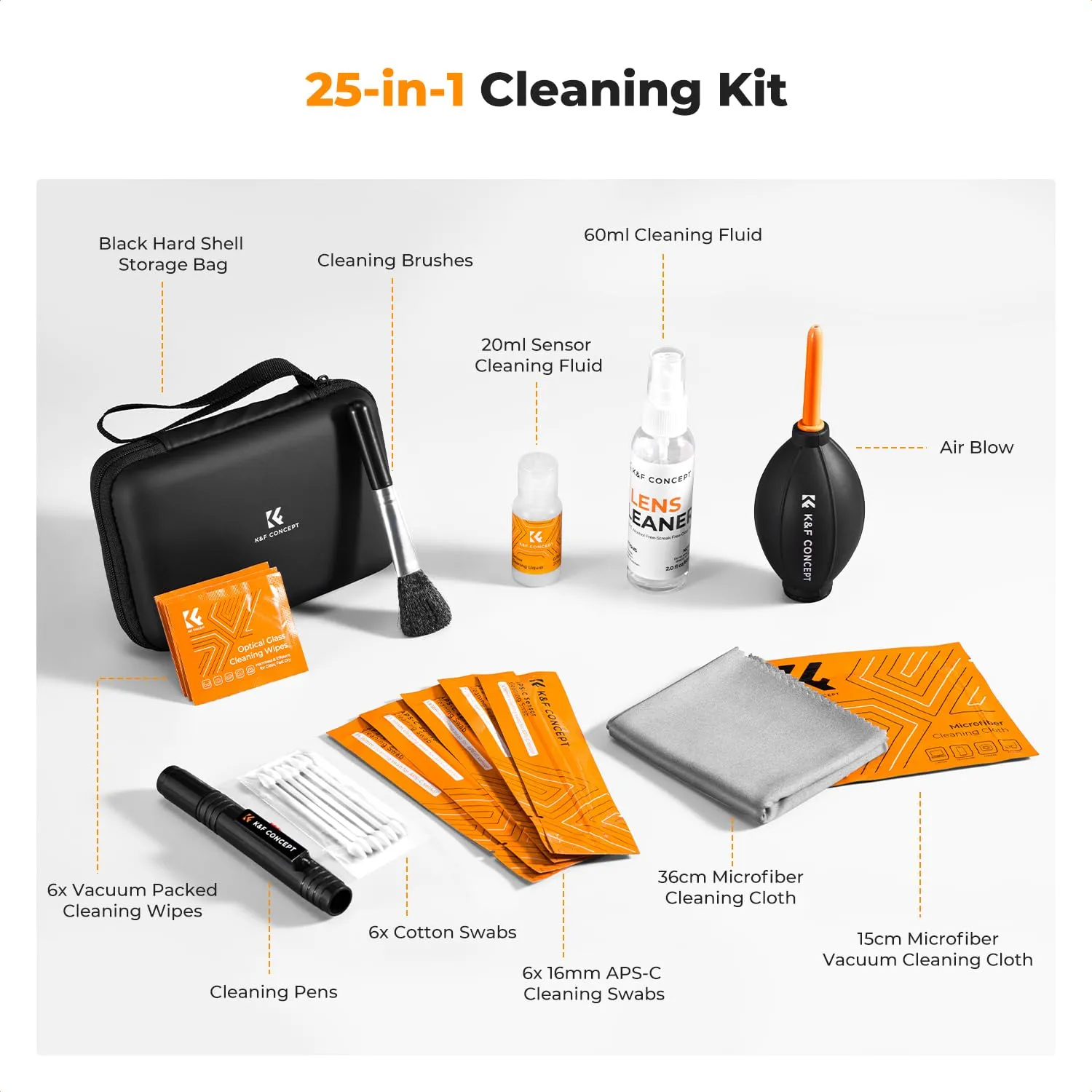 K&F Concept kit pulizia fotocamera 25 in 1 APS-C
