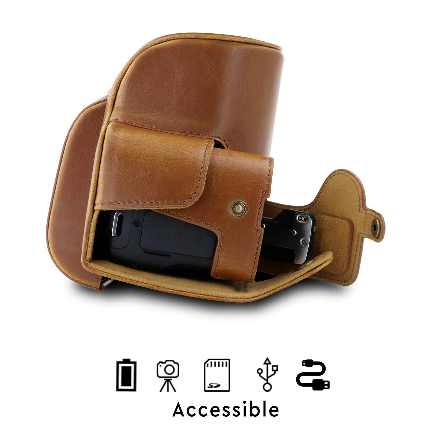 MegaGear Custodia Finta Pelle Canon SX70 HS Marrone Chiaro