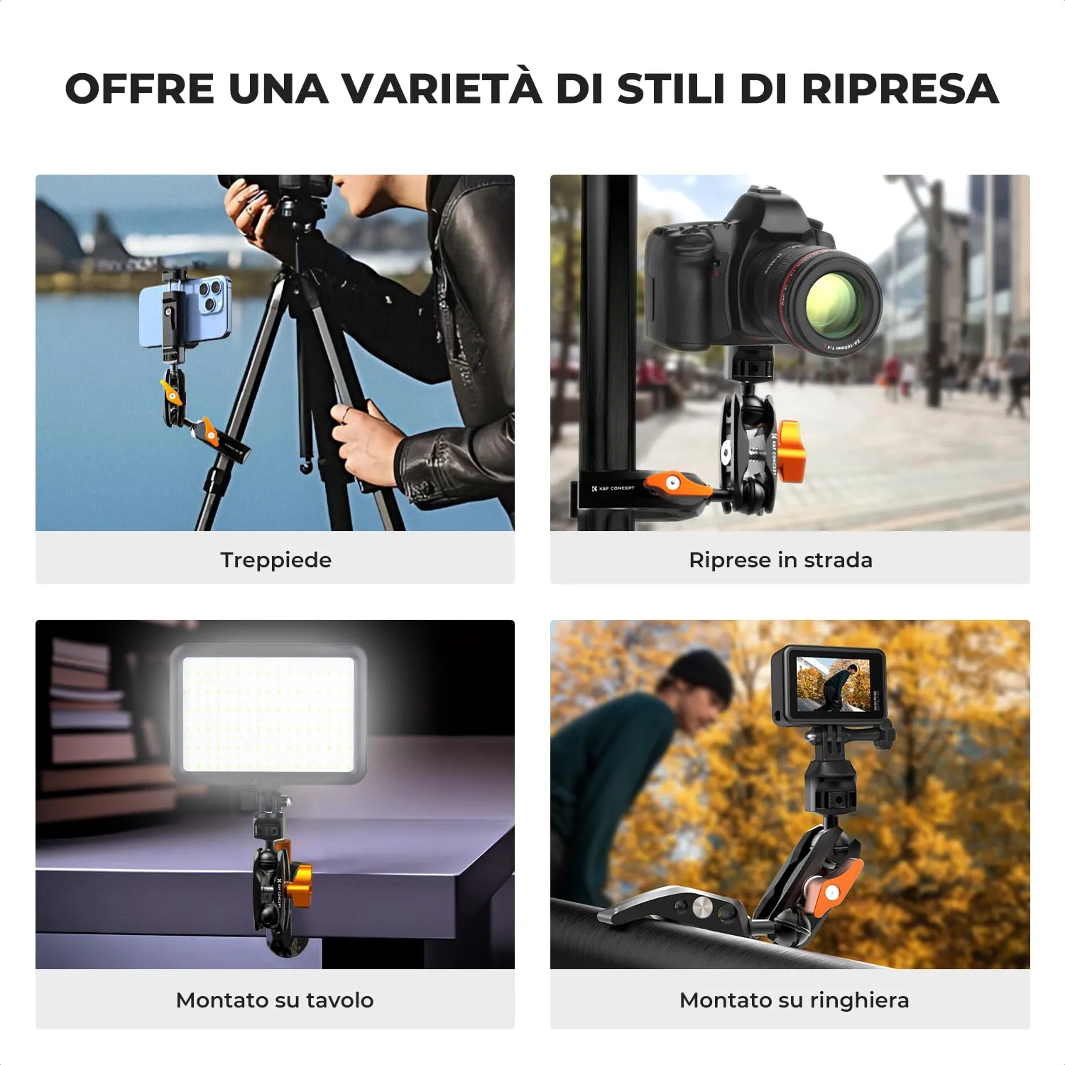 K&F Concept Magic Arm braccio articolato Super Clamp 5kg 1/4"