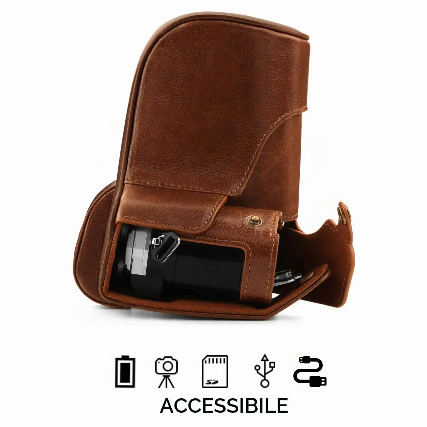 MegaGear Ever Ready E-M5 Mark III Custodia Pelle Marrone Vera Pelle
