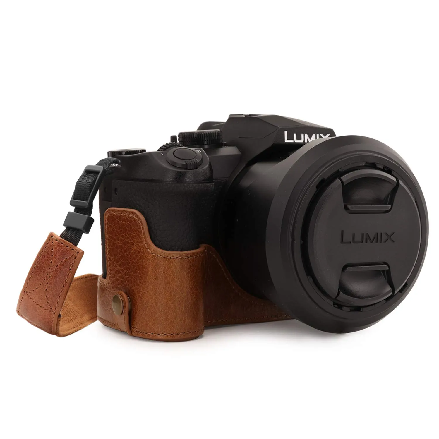 MegaGear Ever Ready V-Lux 5 Mezza Custodia Pelle Nera Vera Pelle