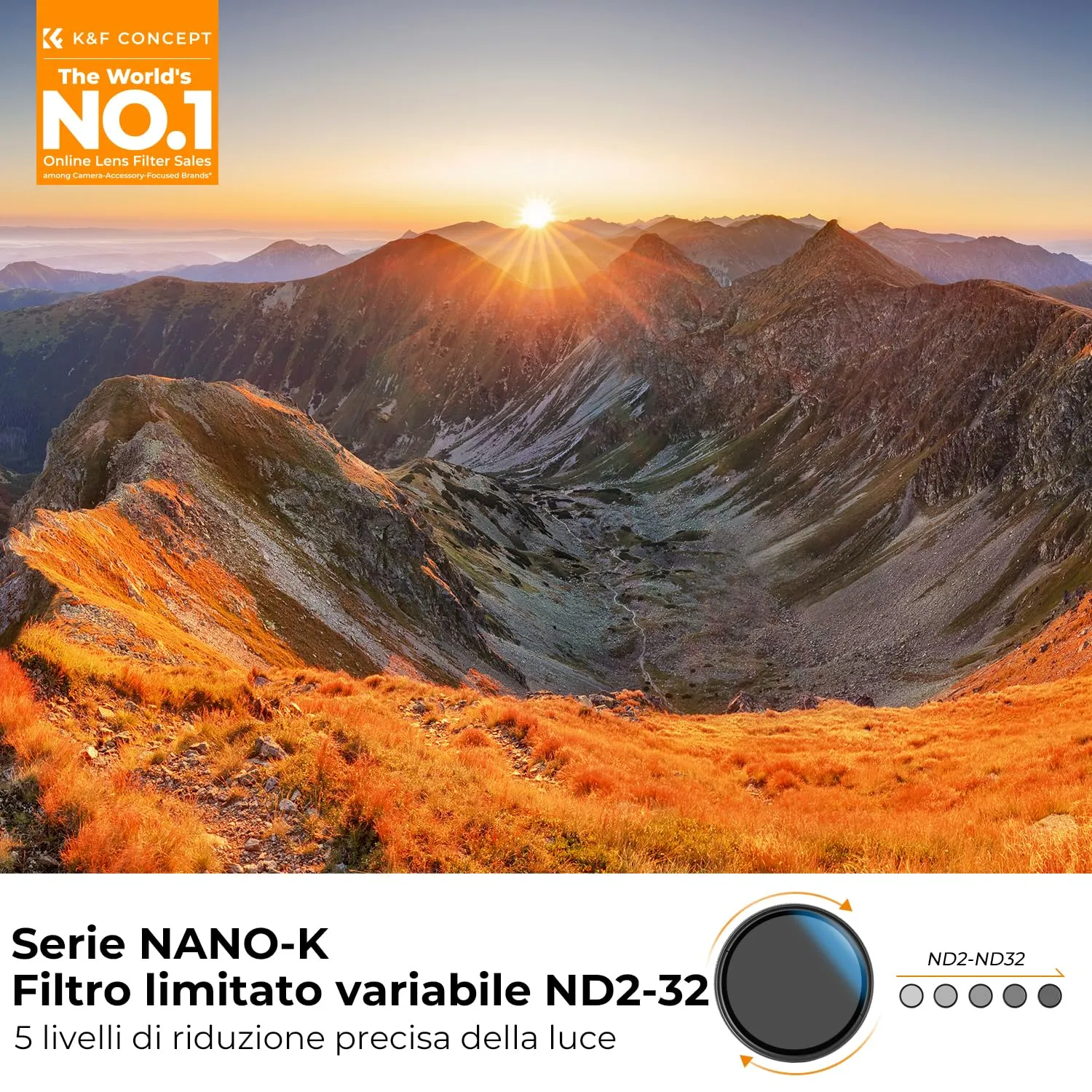 K&F Concept Nano-Klear 37mm Filtro ND Variabile ND2-32 1-5 Stop