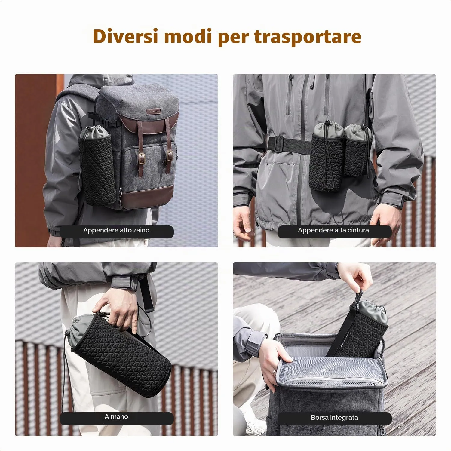 K&F Concept Set 4 Custodie Obiettivi S/M/L/XL antipolvere nero