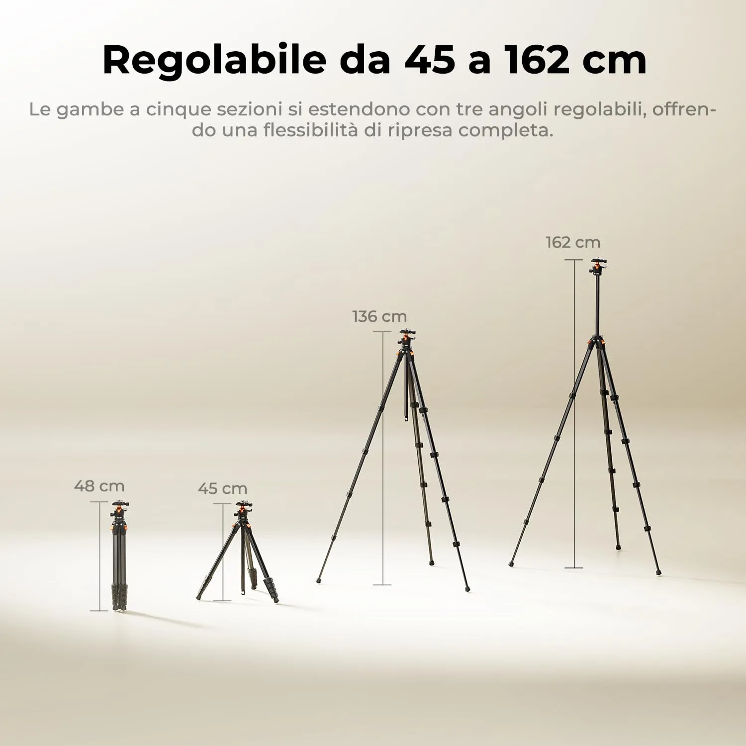 K&F Concept Treppiede 162cm Testa a Sfera 10kg