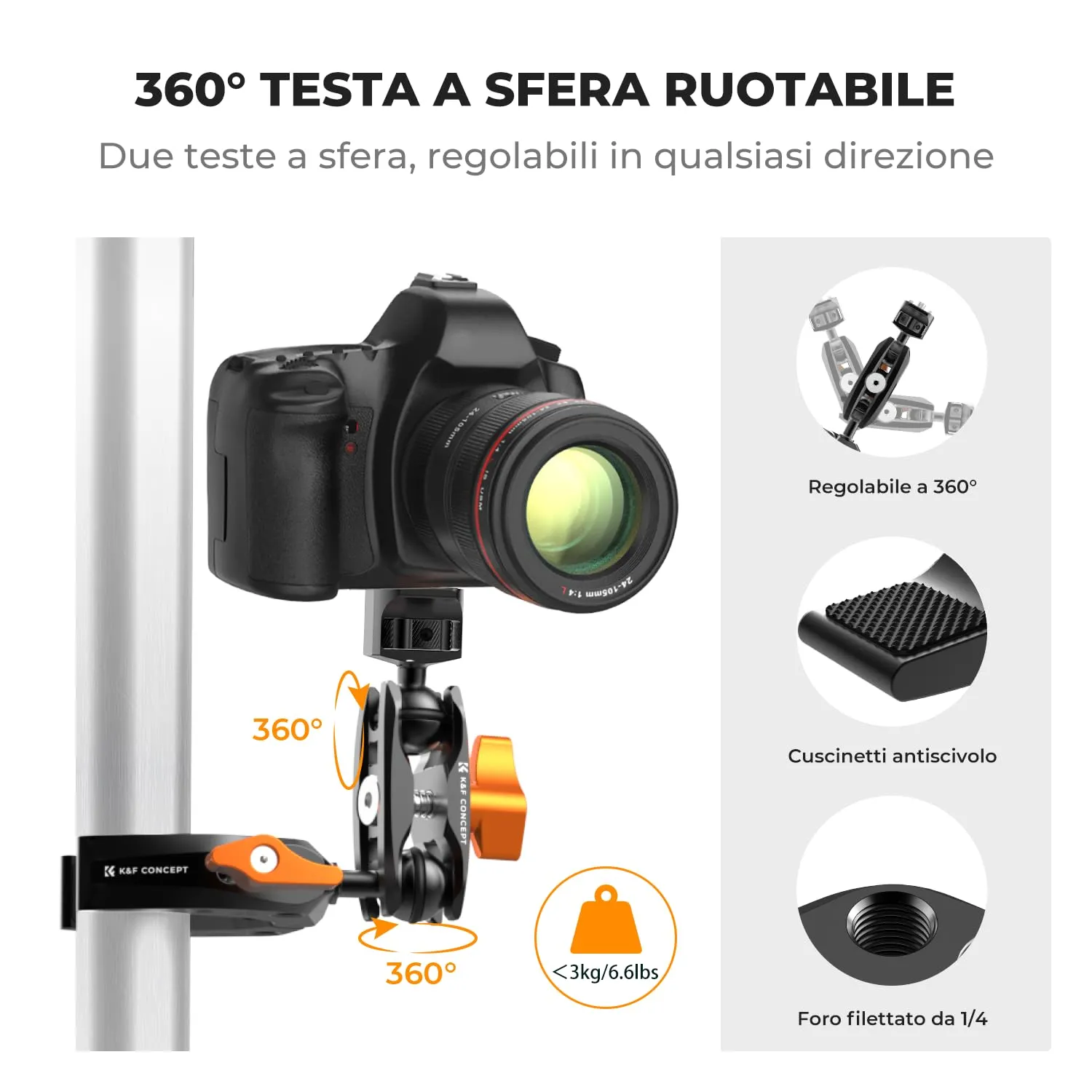K&F Concept Magic Arm braccio articolato Super Clamp 5kg 1/4"