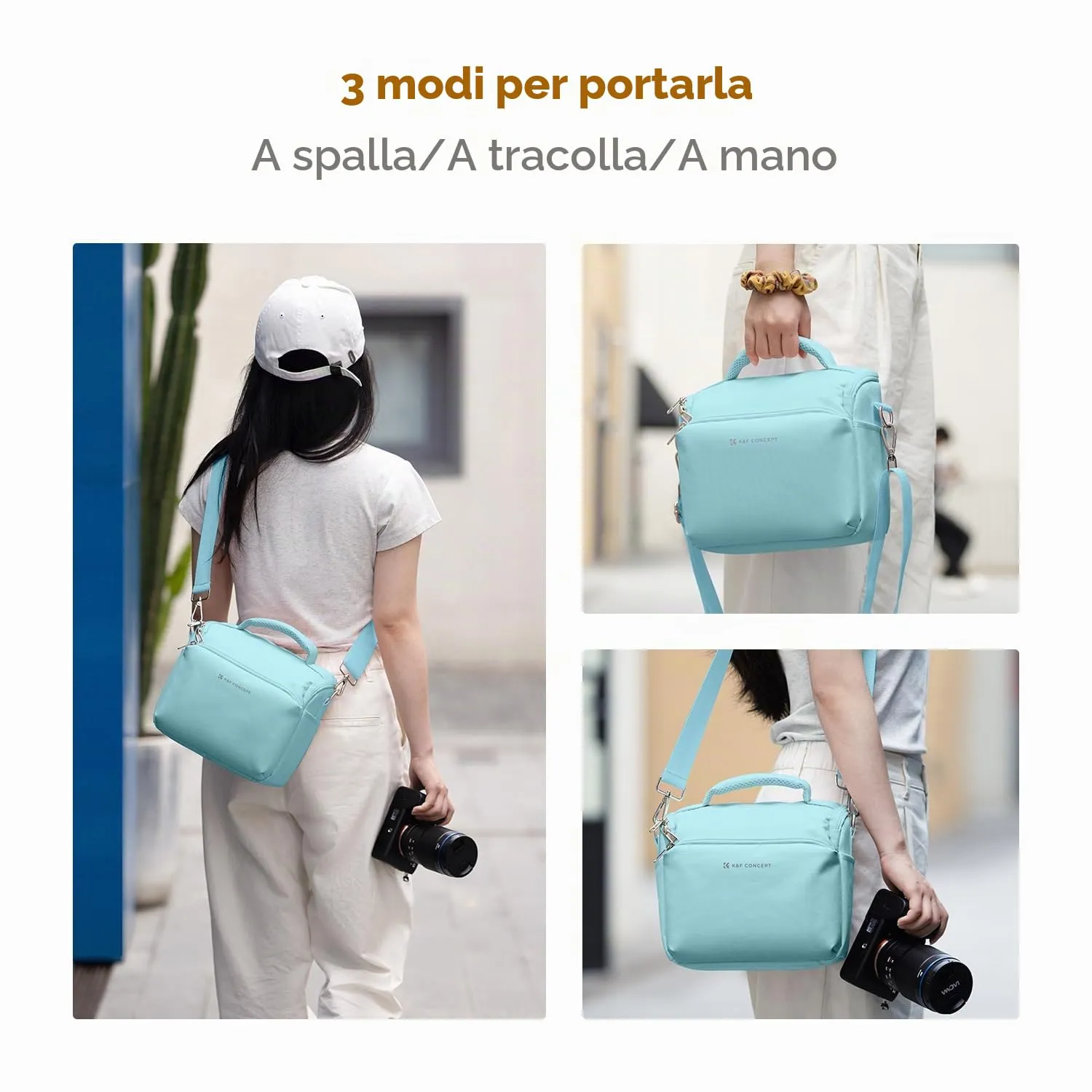 K&F Concept borsa fotocamera tracolla azzurra DSLR mirrorless