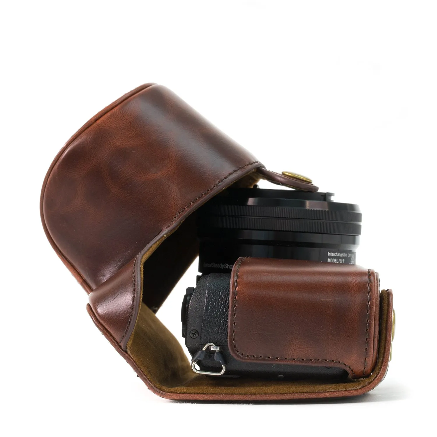 MegaGear NEX-3N custodia pelle 16-50mm marrone scuro