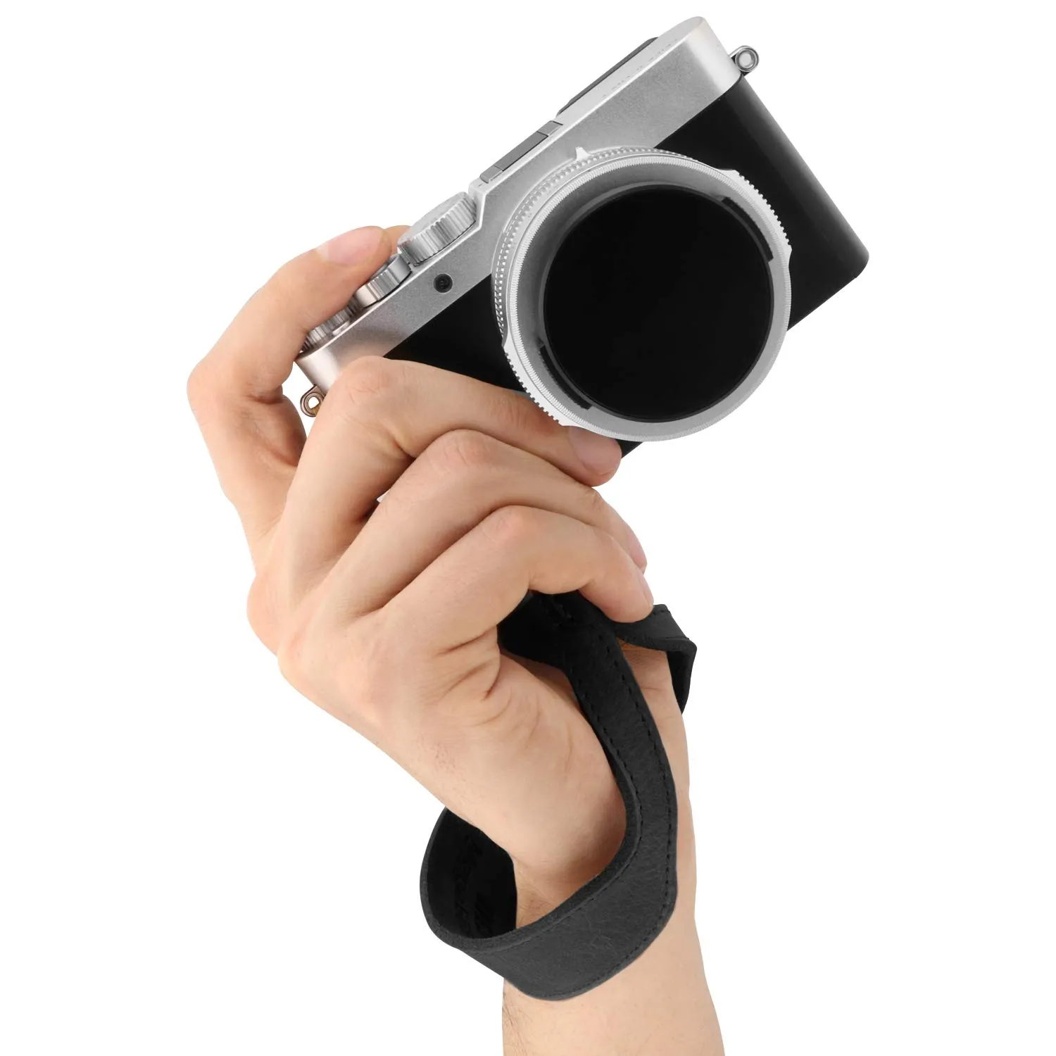 MegaGear cinghia polso pelle nero fotocamera
