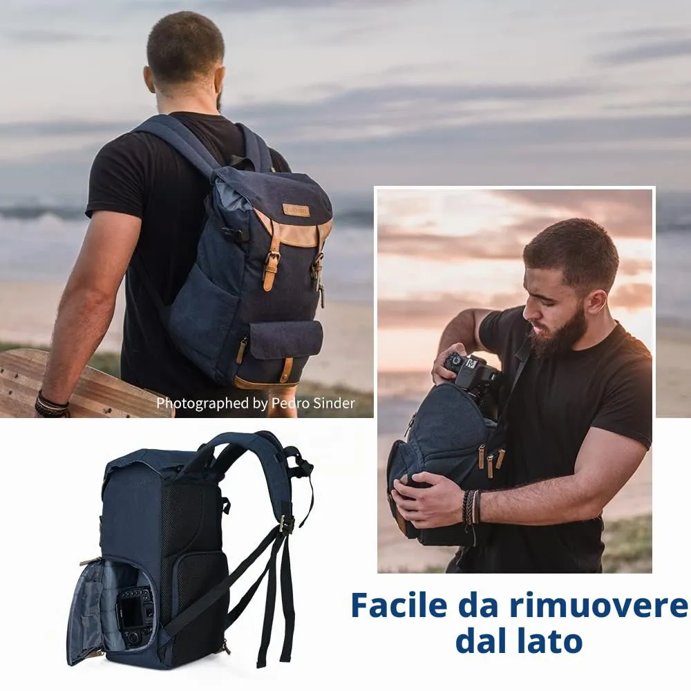 K&F Concept zaino fotografico 17L blu laptop 15,6" antifurto