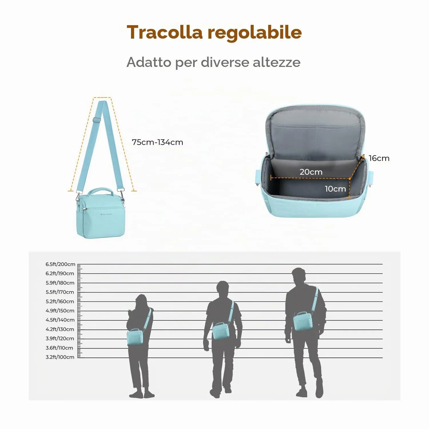 K&F Concept borsa fotocamera tracolla azzurra DSLR mirrorless