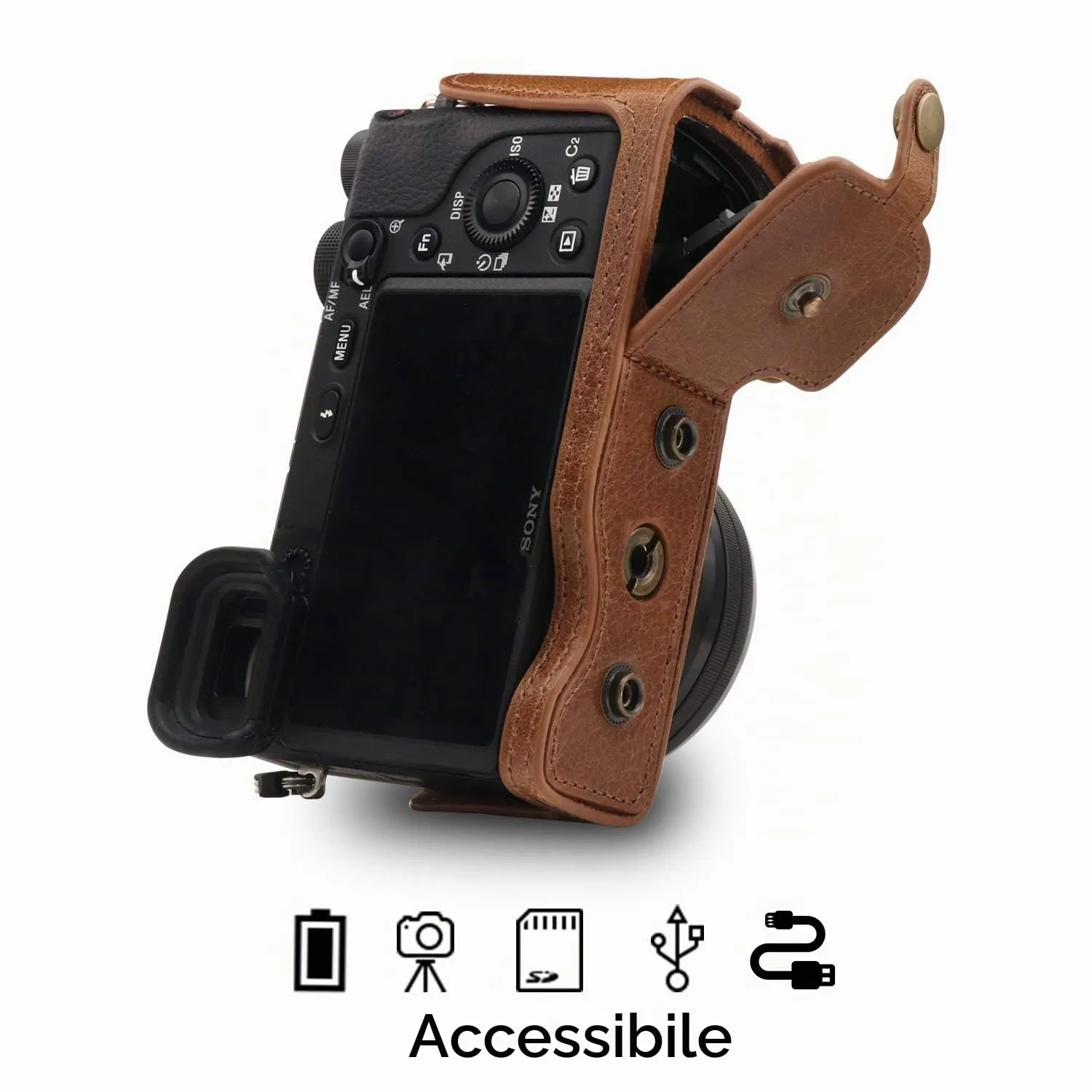 MegaGear Ever Ready A6100 A6400 Custodia Pelle Marrone 16-50