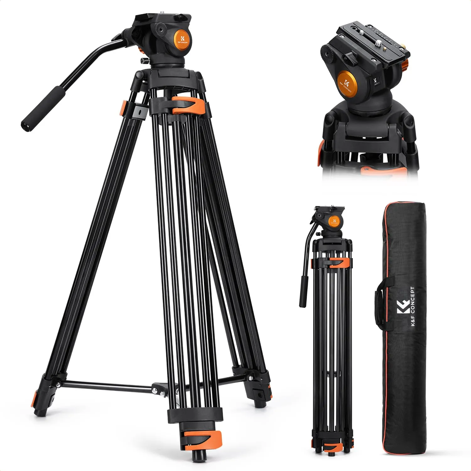 K&F Concept treppiede video 184cm 8kg testa fluida