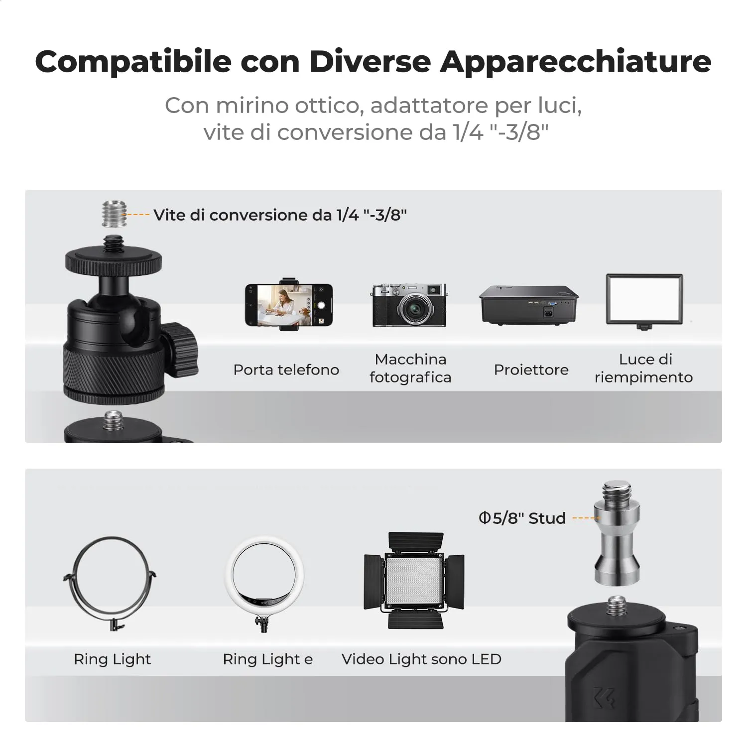 K&F Concept supporto tavolo fotocamera braccio 35 cm alluminio