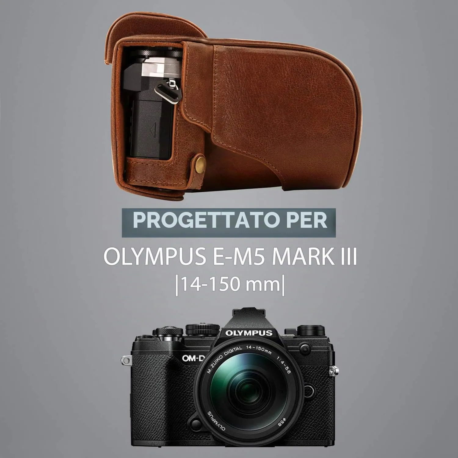 MegaGear Ever Ready E-M5 Mark III Custodia Pelle Marrone Vera Pelle