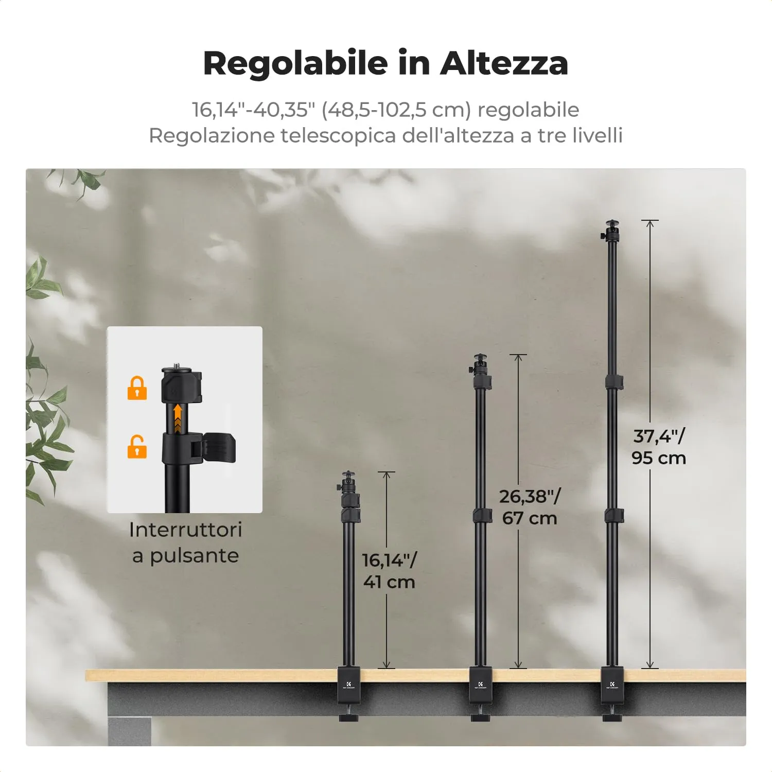 K&F Concept supporto tavolo 37-102cm 1/4" 2 pezzi alluminio