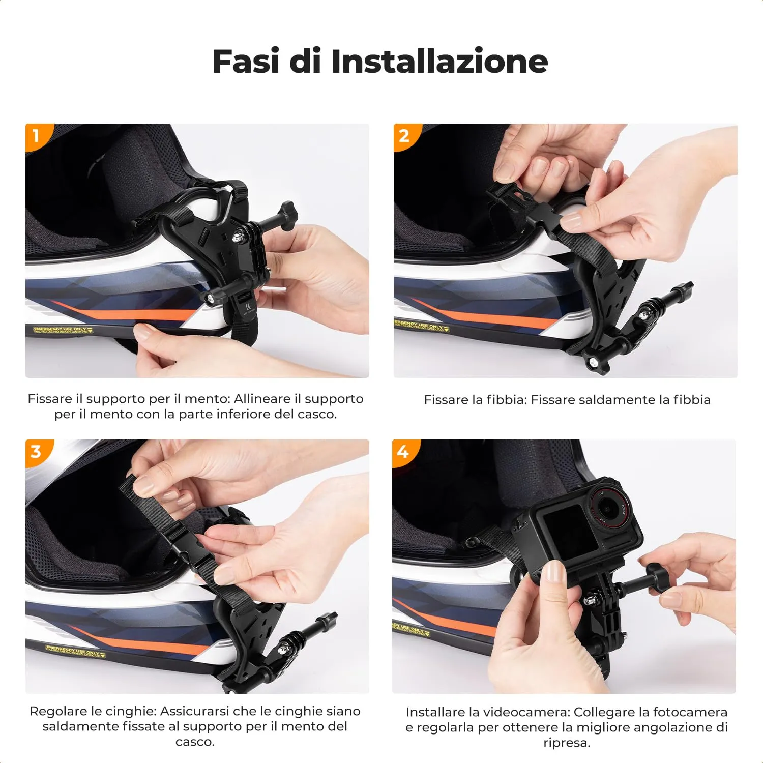 K&F Concept supporto mentoniera casco action cam singolo