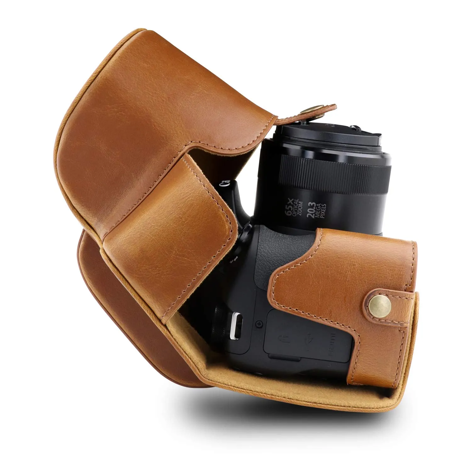 MegaGear Custodia Finta Pelle Canon SX70 HS Marrone Chiaro