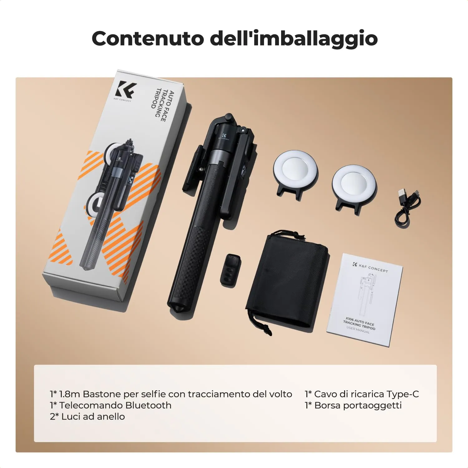 Concept Asta Selfie 180cm Treppiede Smartphone con Luce Anello