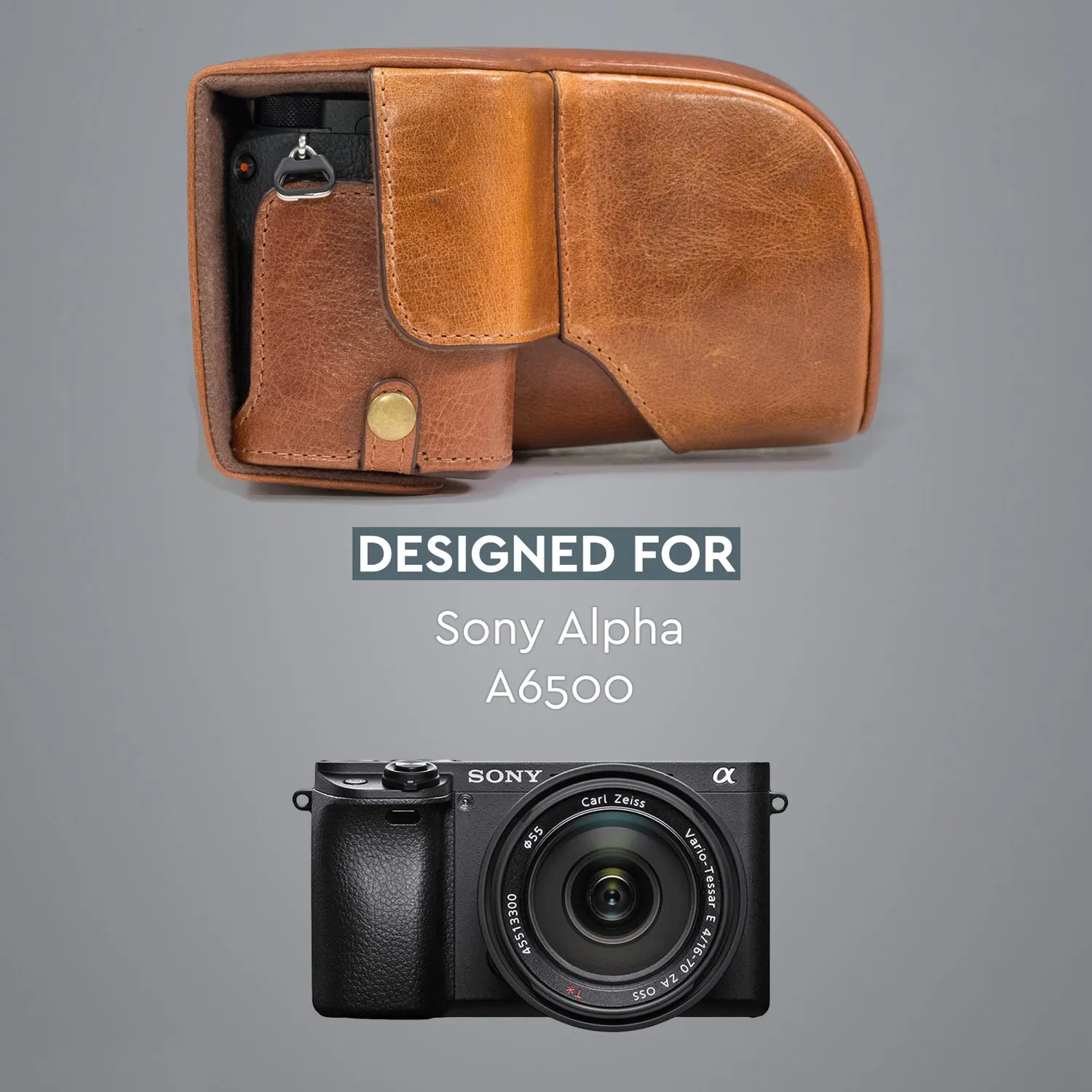MegaGear Custodia Pelle Sony A6500 16-70mm Marrone Scuro