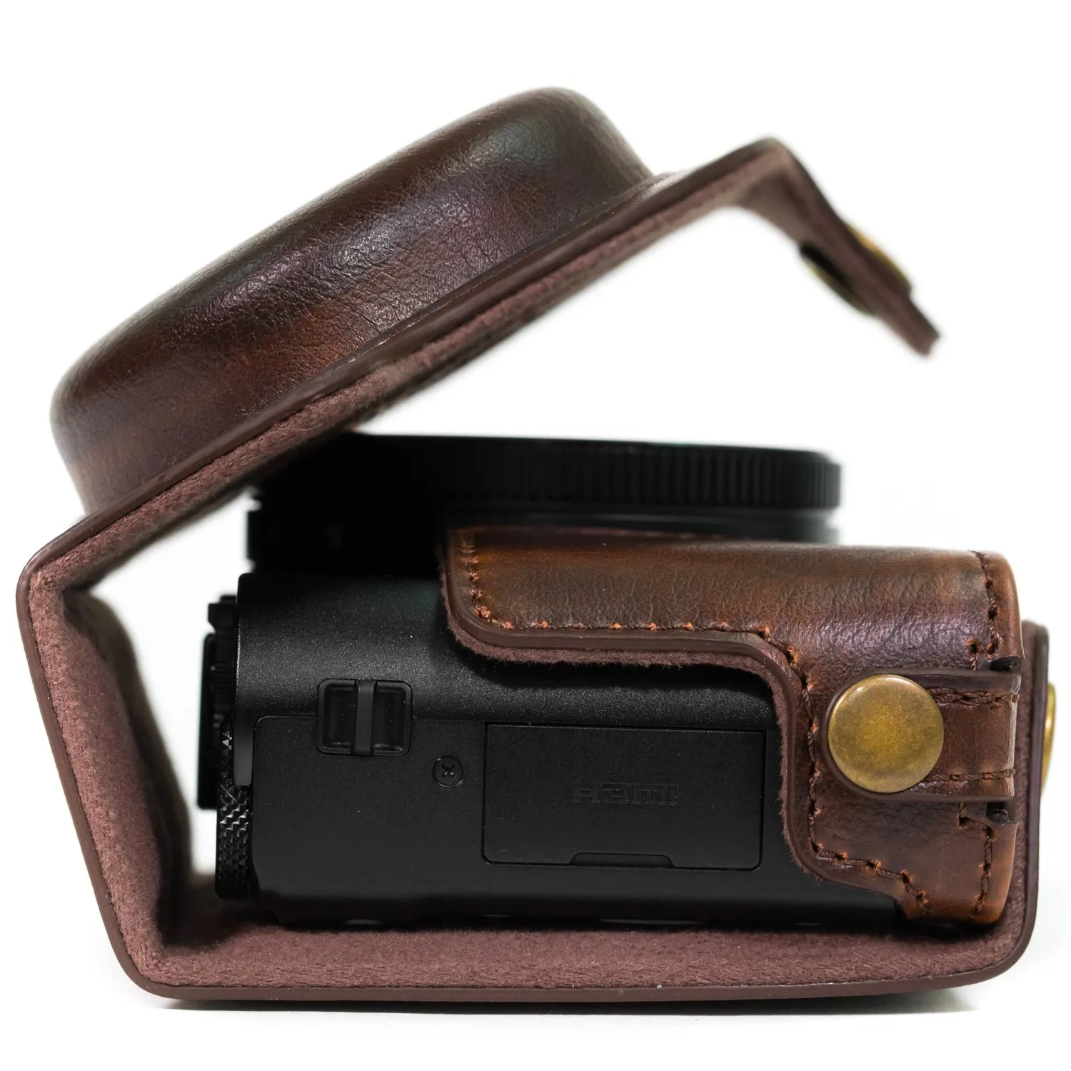 MegaGear MG1133 custodia pelle Lumix LX10 marrone scuro