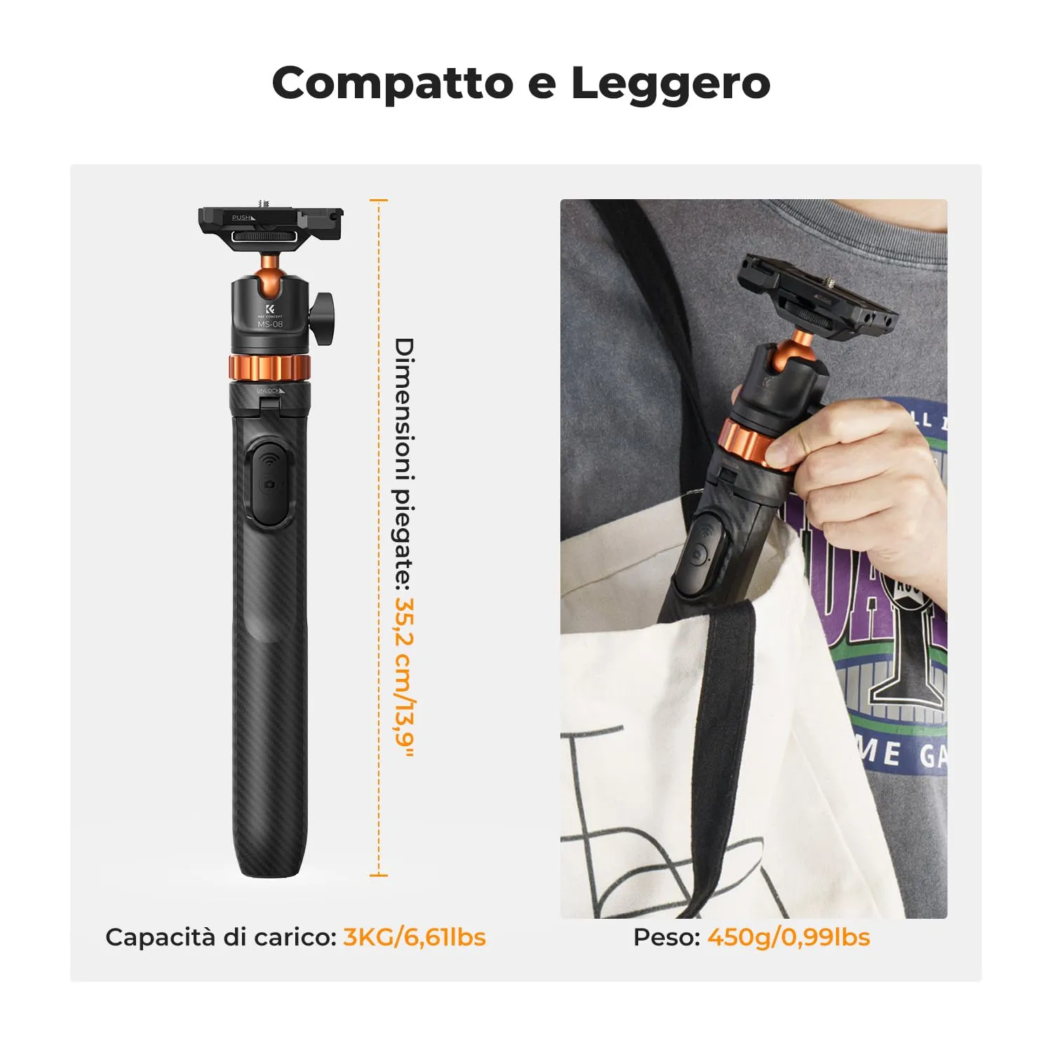 K&F Concept Treppiede Smartphone 158cm con Telecomando