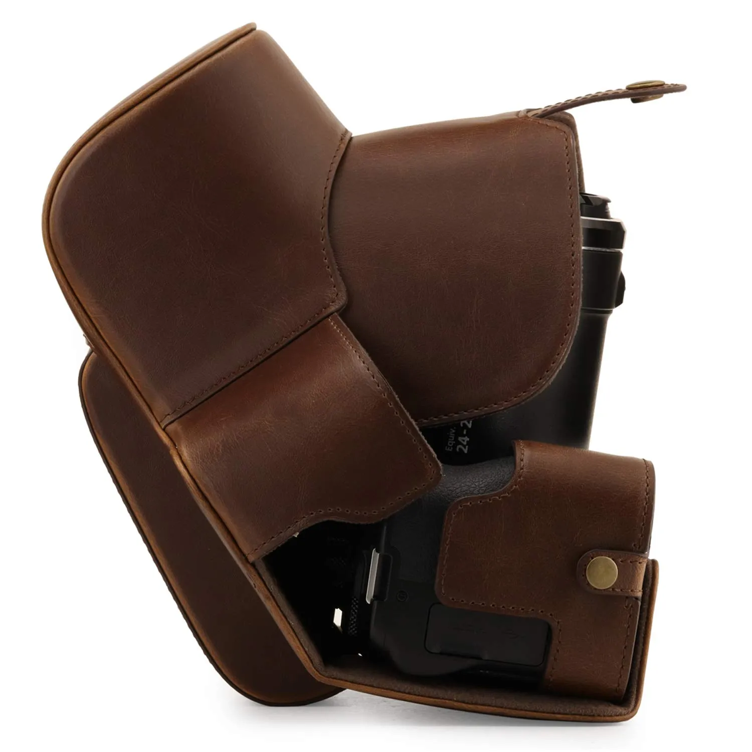 MegaGear Custodia Pelle Nikon Coolpix P950 Marrone Scuro ever ready