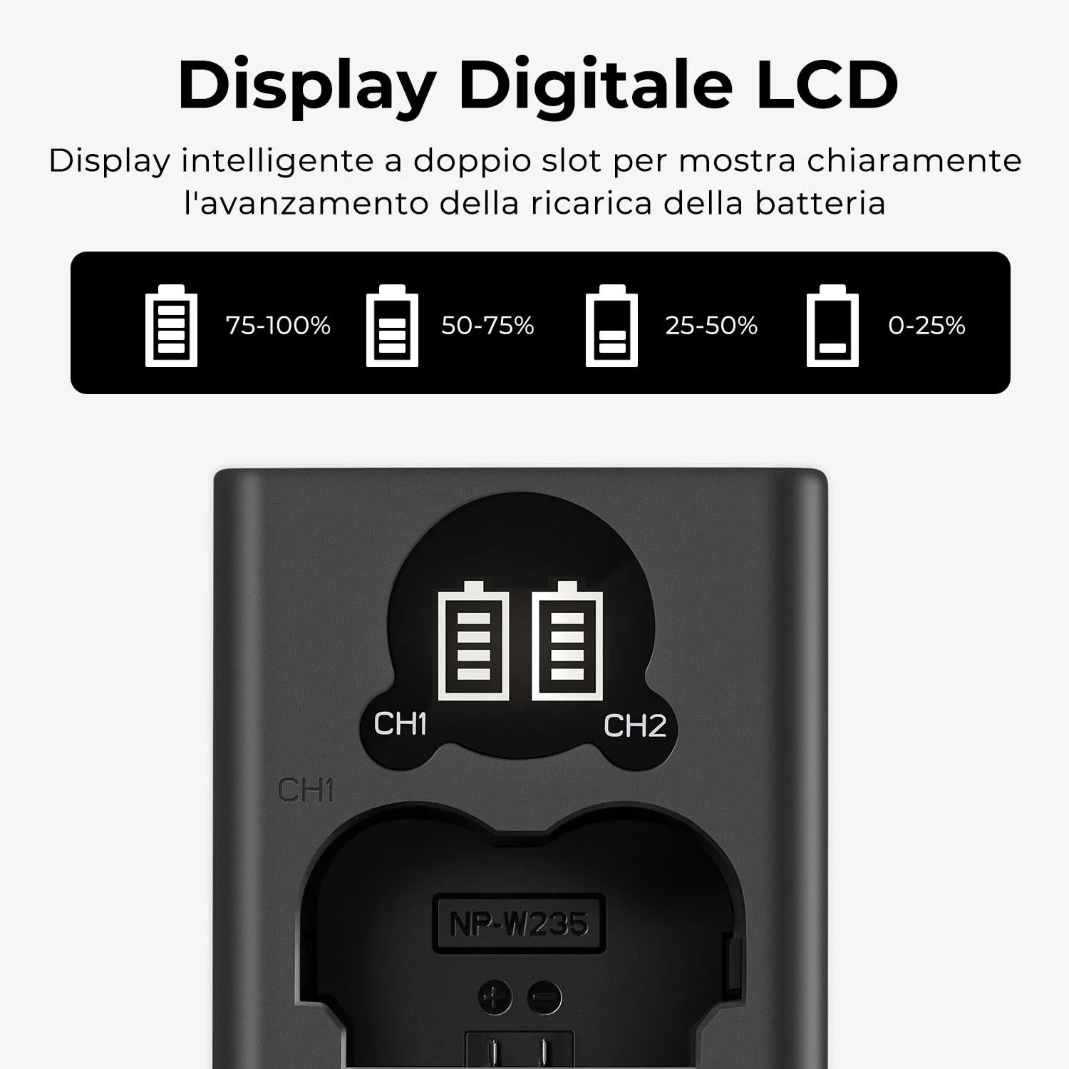 K&F Concept NP-W235 Batteria Doppia con Caricatore LCD Fujifilm