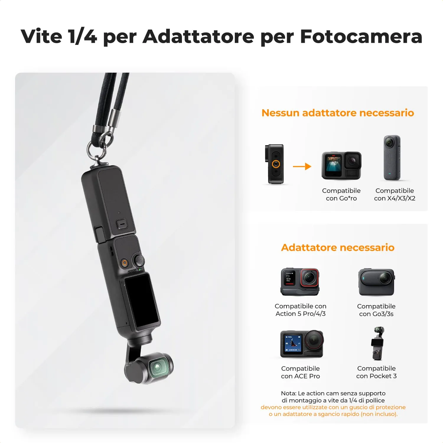 K&F Concept Cordino Tracolla Telefono 1/4" Nero regolabile