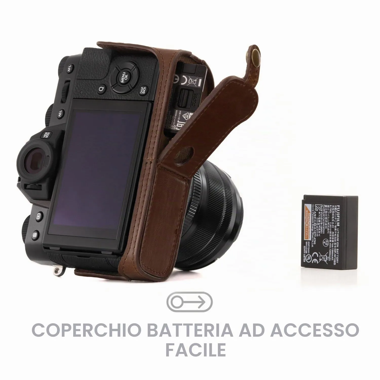 MegaGear MG958 Mezza Custodia Pelle Fujifilm X-T30 marrone scuro