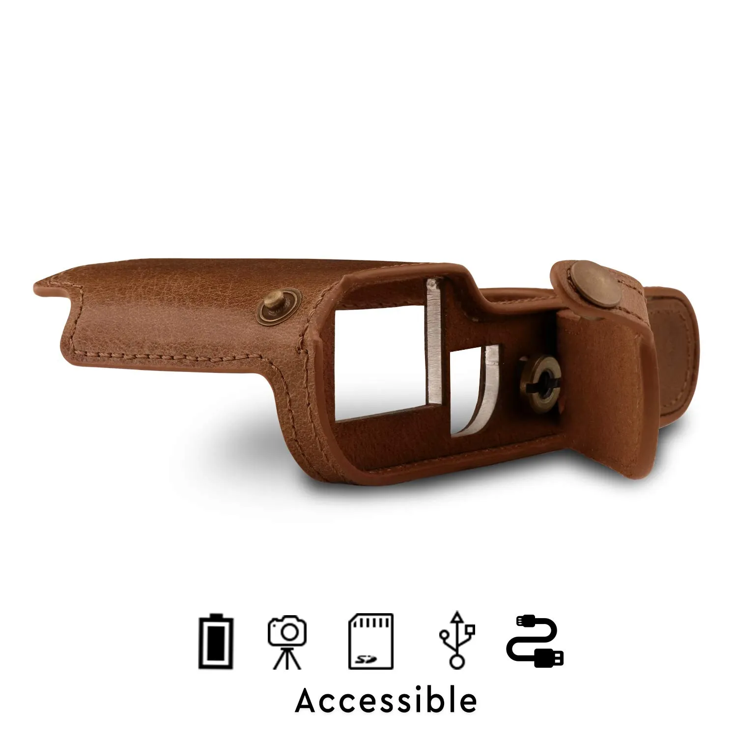 MegaGear Leica TL2-TL mezza custodia pelle marrone scuro