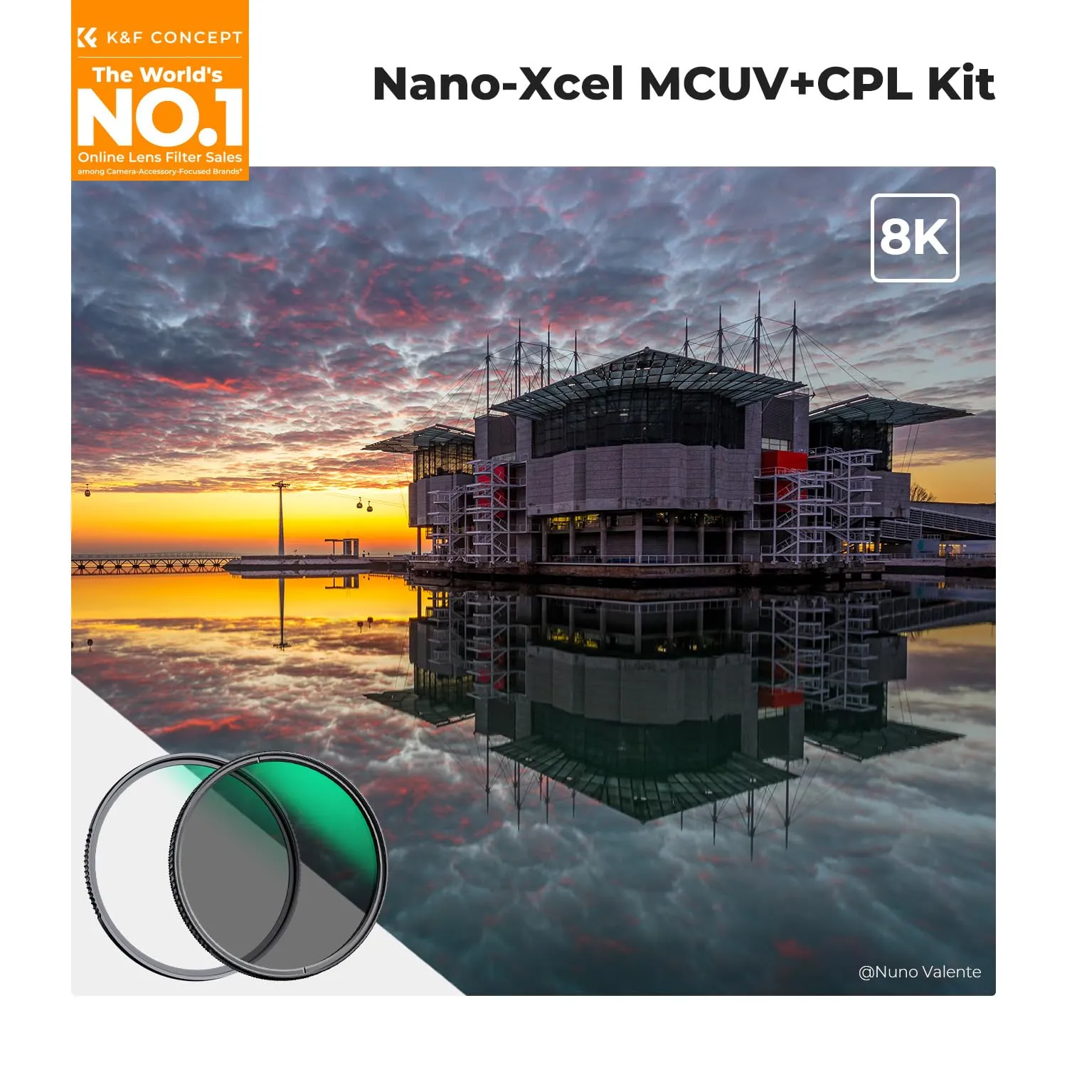 K&F Concept Nano-Xcel Kit Filtri UV+CPL 82mm con Tappi