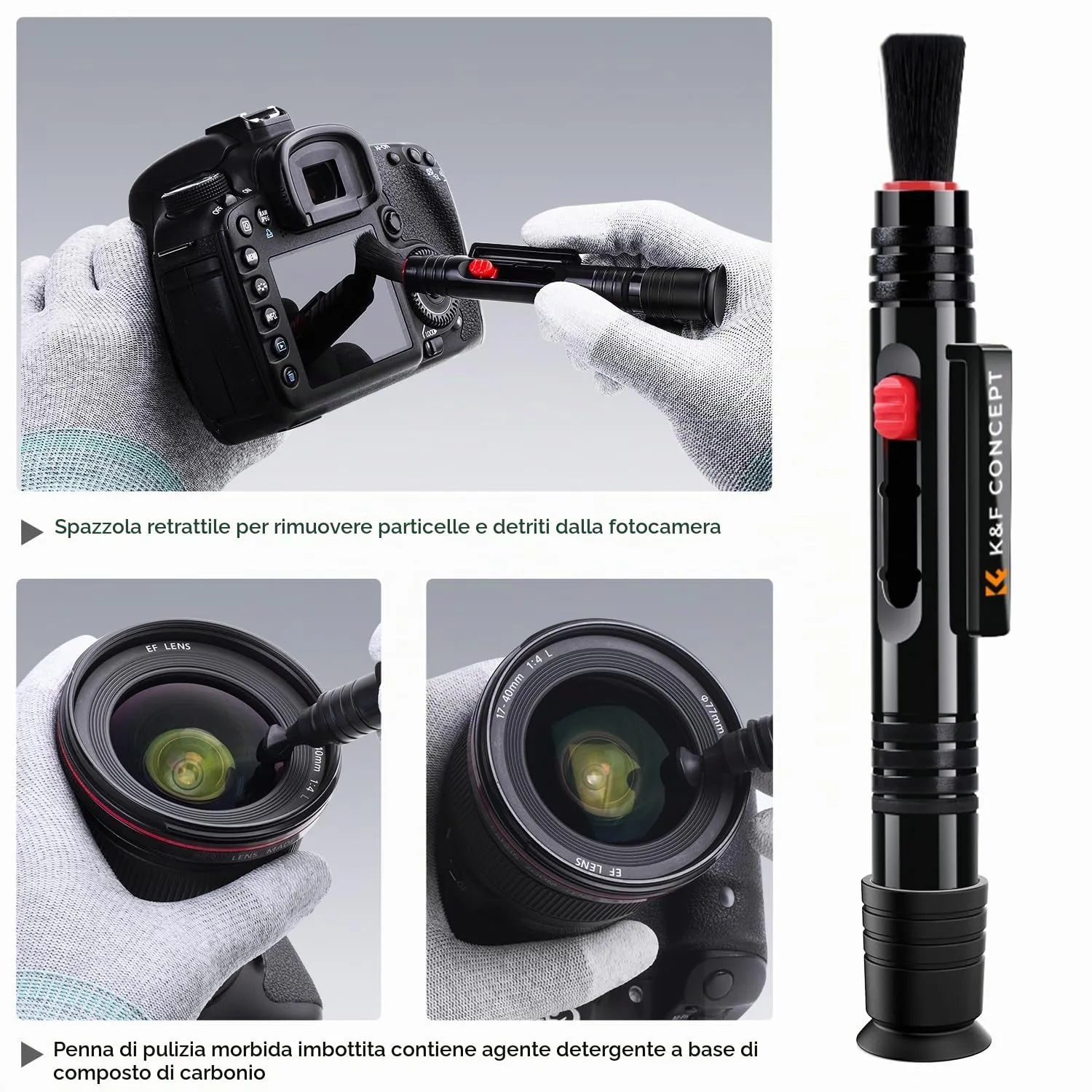 K&F Concept Penna Pulizia Lenti Carbonio spazzola