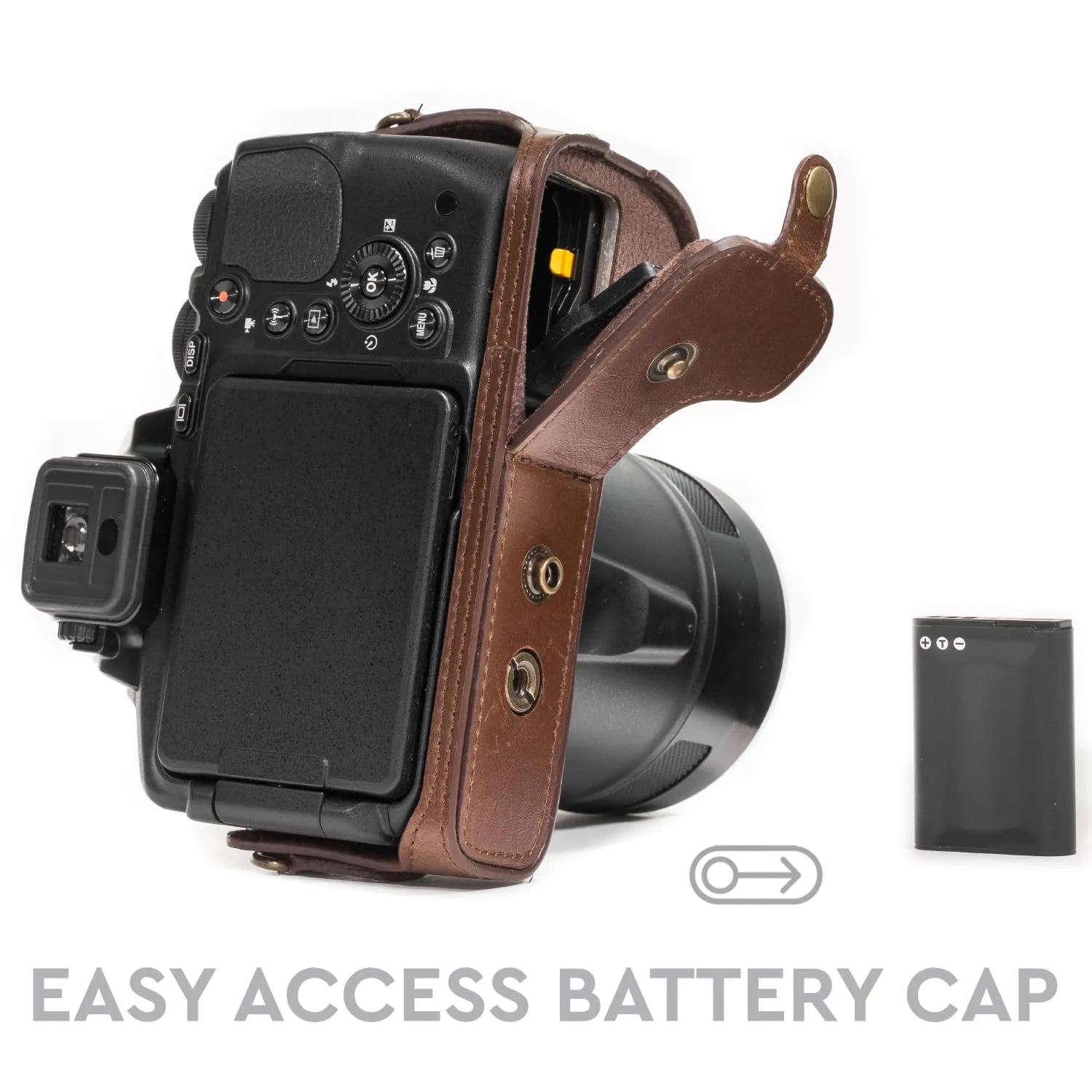 MegaGear Ever Ready Nikon Coolpix P900 custodia marrone scuro ecopelle