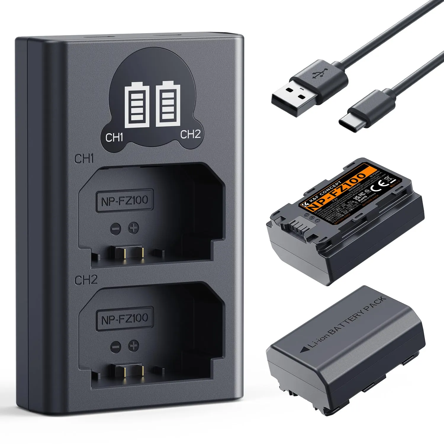 K&F Concept NP-FZ100 Batteria 2600mAh + Caricatore LCD 2 slot