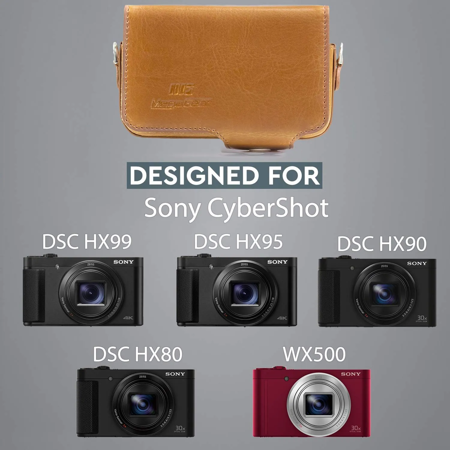 MegaGear Custodia Pelle Sony HX99/HX95 Marrone Chiaro tracolla