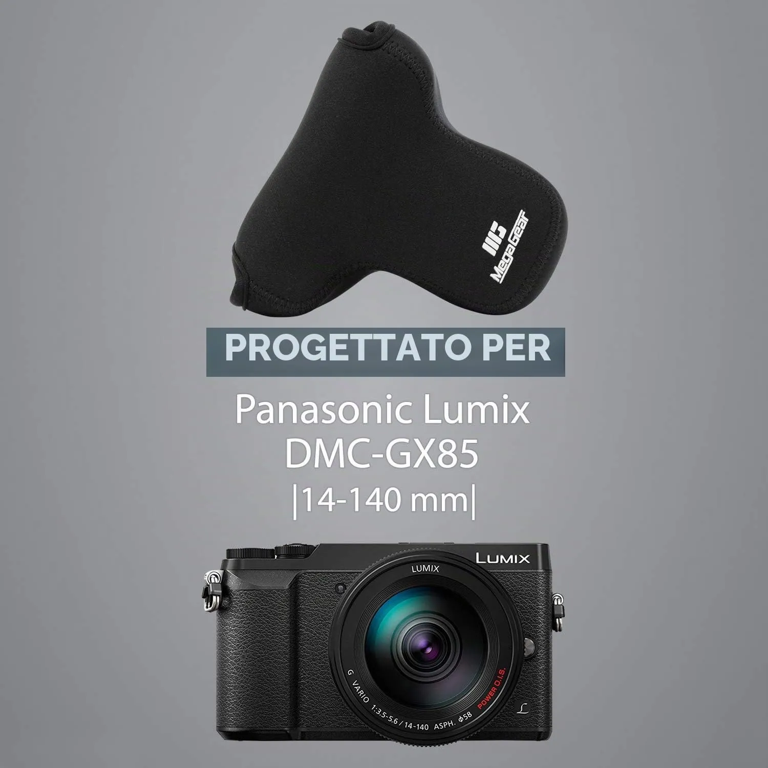 MegaGear Custodia Neoprene Panasonic GX80 14-140mm Nera
