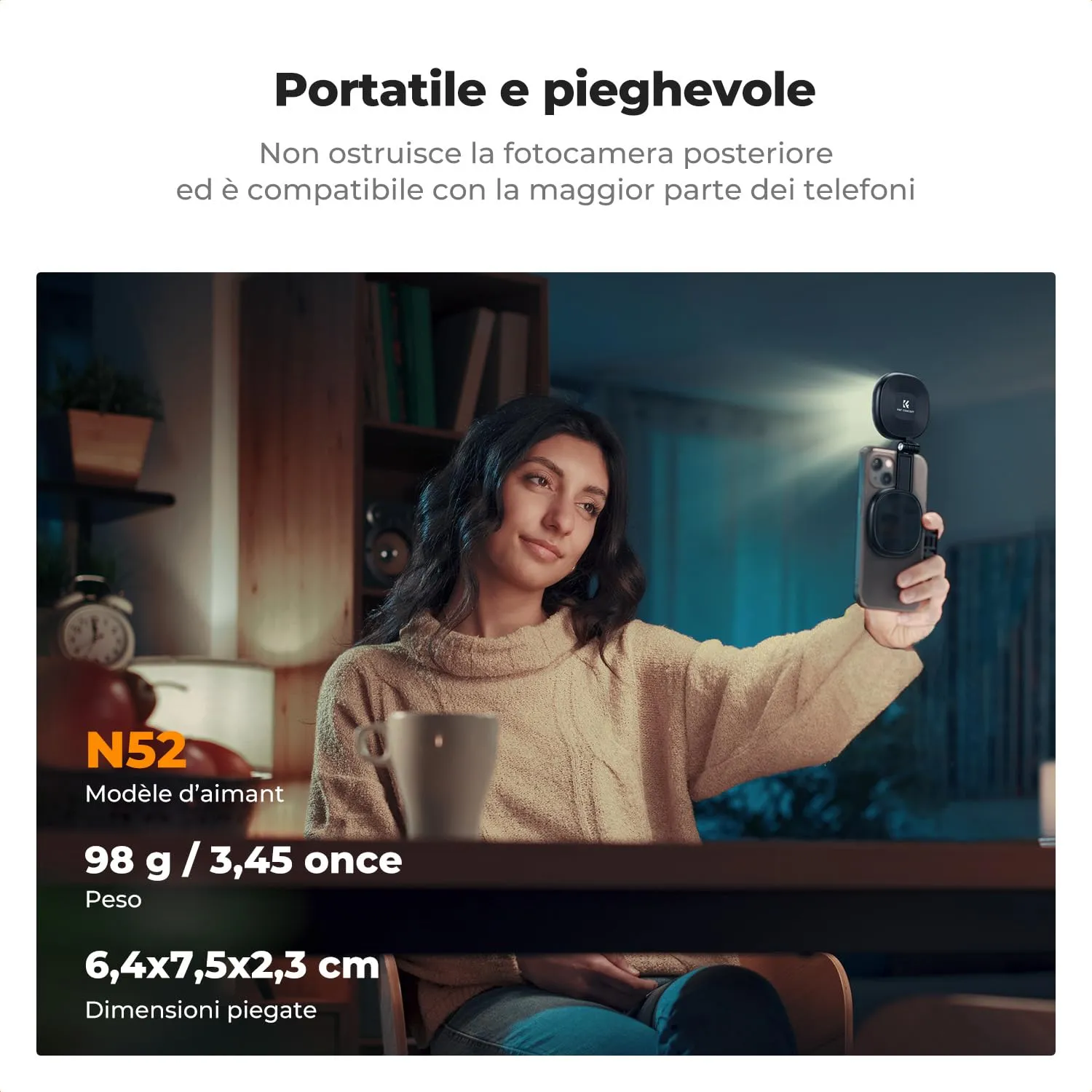 K&F Concept luce selfie magnetica con specchio nera 900 mAh