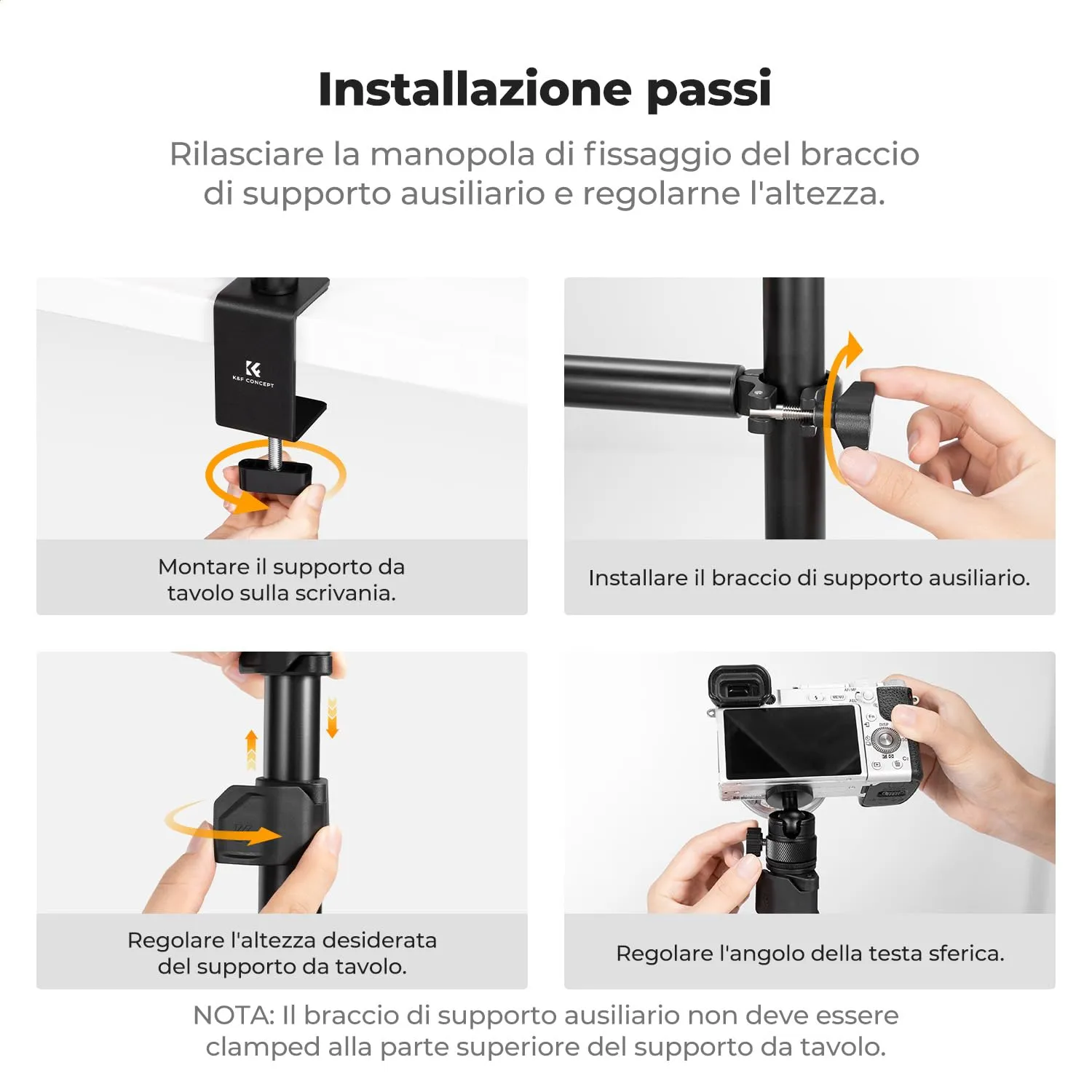 K&F Concept supporto tavolo fotocamera braccio 35 cm alluminio