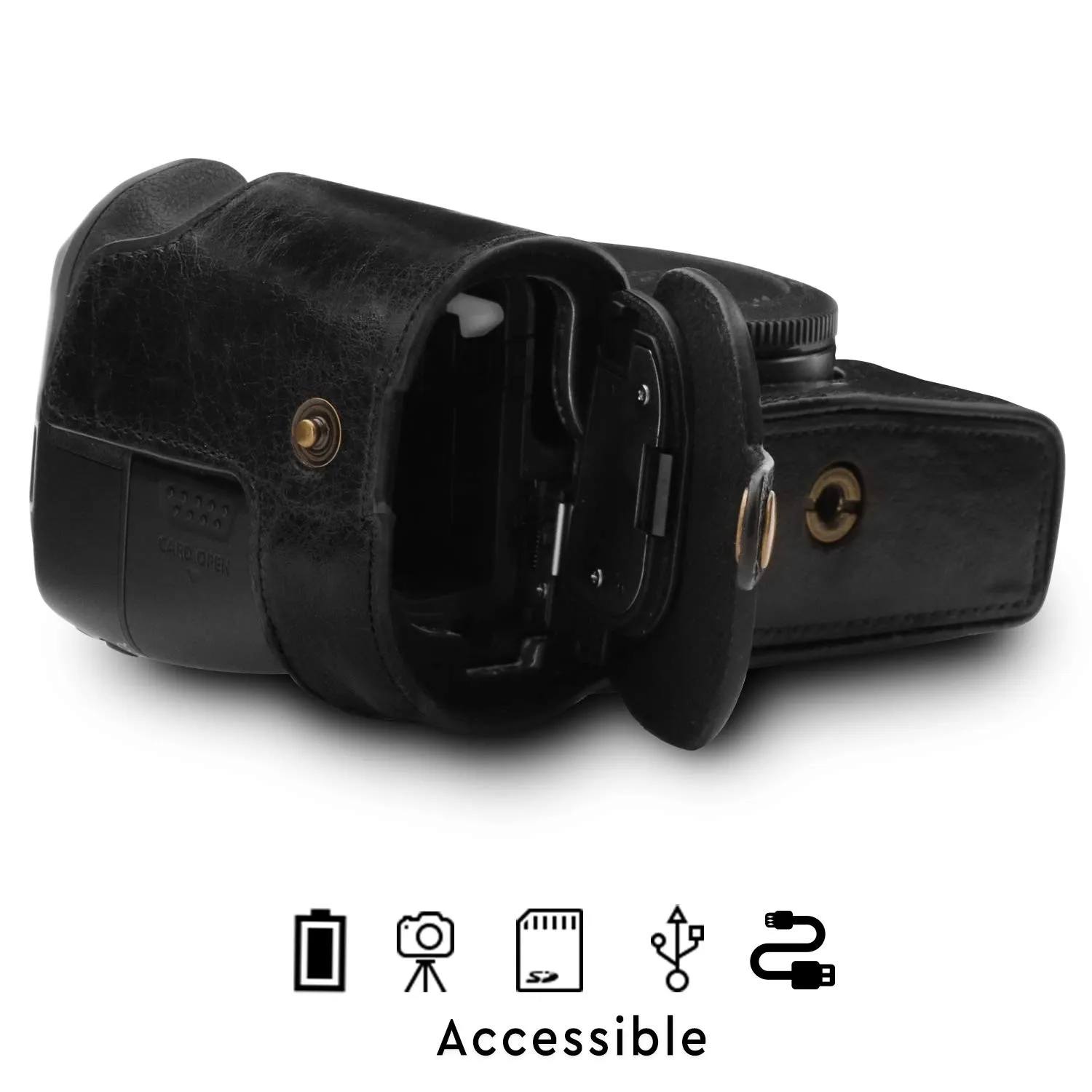 MegaGear Canon EOS R mezza custodia pelle nera ever ready