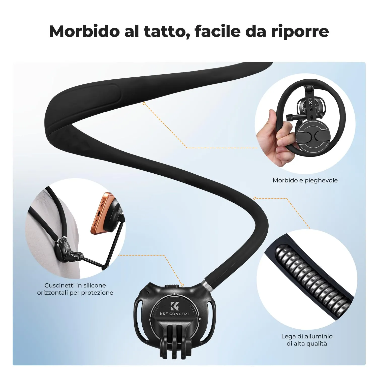 K&F Concept Supporto Collo Telefono Magnetico Nero POV
